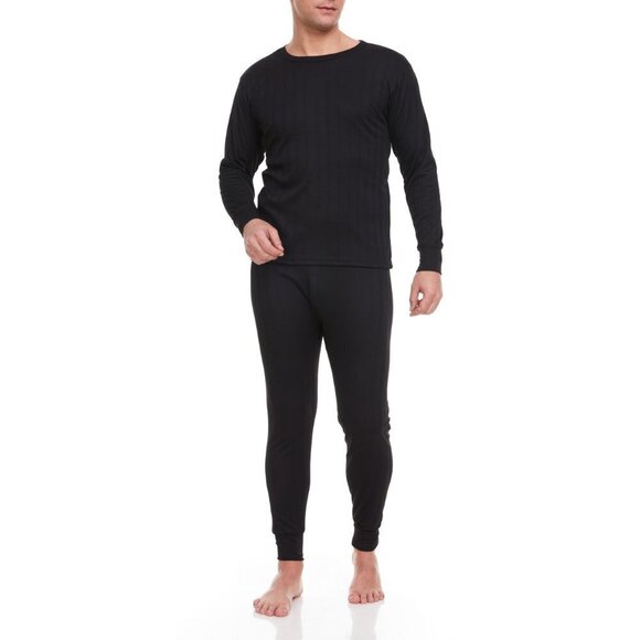 Men Thermal Underwear Black Cotton Fleece Lined Long Johns Winter Base layer NWT - Picture 1 of 6